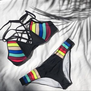 PINK Multicolored Stripe Bikini